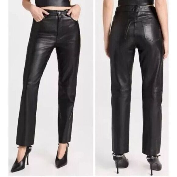 New Reformation x Veda Cynthia Leather Pants Size 6 Black - Picture 1 of 8